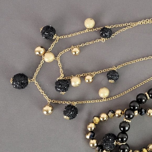 NWT CATO Sparkly Gold & Black Costume Necklace, Bracelet, & Earrings Set - Picture 3 of 9